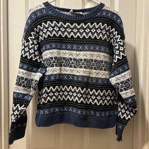 Cute Fair Isle Sweater - Blue and White